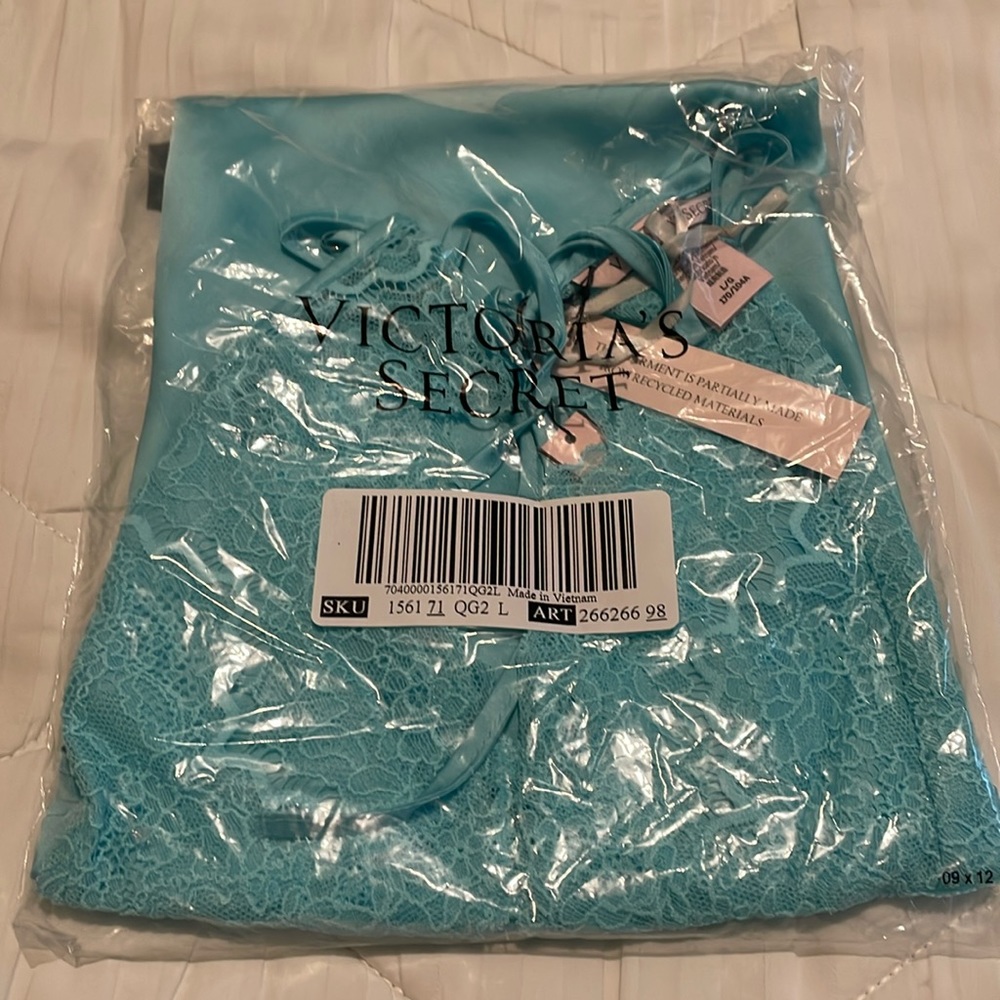 Victoria's Secret Lace Plunge Open-Back Slip - Cool Aqua - L - NWT - Picture 4 of 4